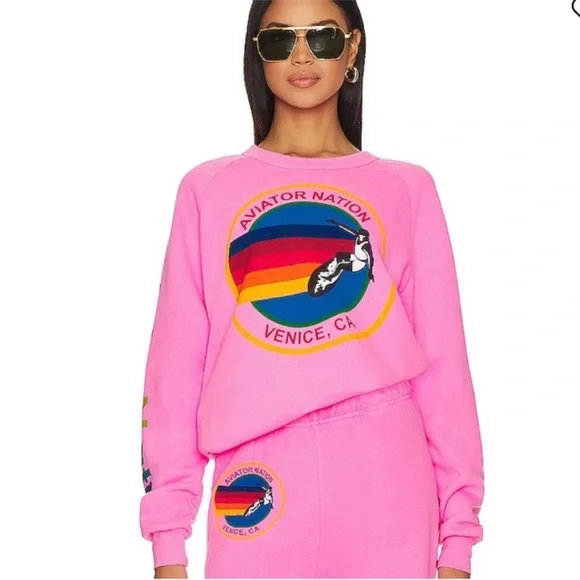 NWT Aviator Nation crew logo pink sweatshirt in Pink - Medium - Picture 6 of 11